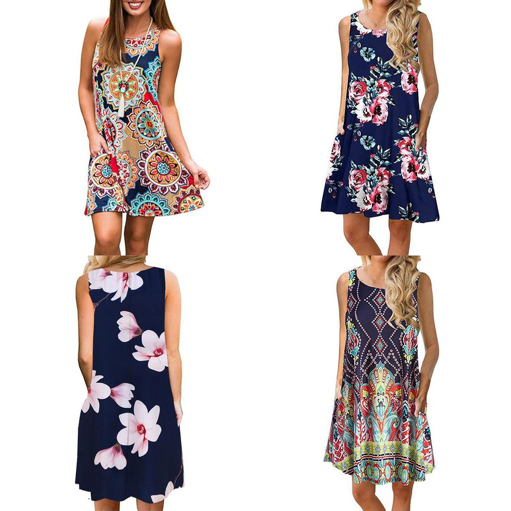 Women's Summer Boho Floral Tank Dress With Comfortable Loose Fit For Casual Beach Outings