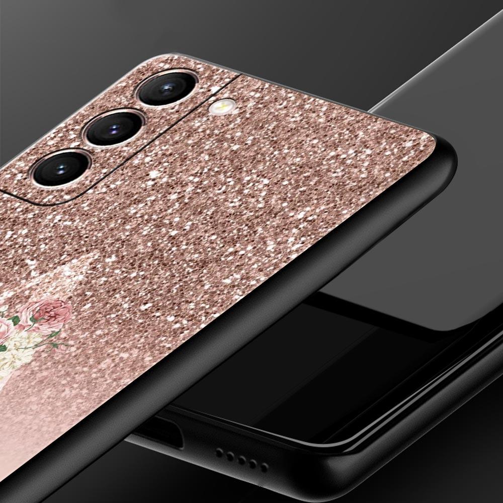 Letter Pink Shiny Phone Case For Samsung Galaxy S26 Ultra S25 Plus S24 FE S23 S22 5G S21 S20 Cover Black Soft