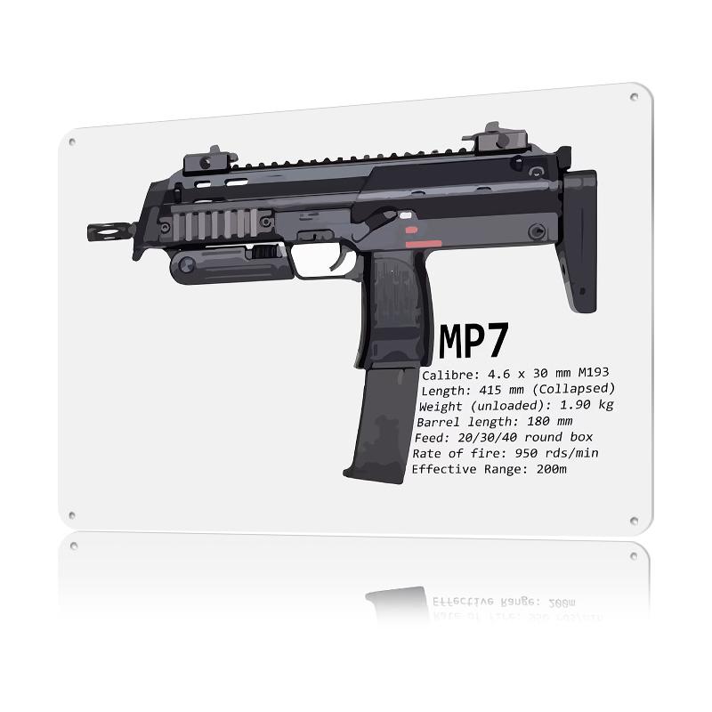 MP PDW Sub Machine Gun Tinplate Poster Customized Wall Art Retro Vintage Metal Signs for Fans Decoration Bedroom Room Ornaments