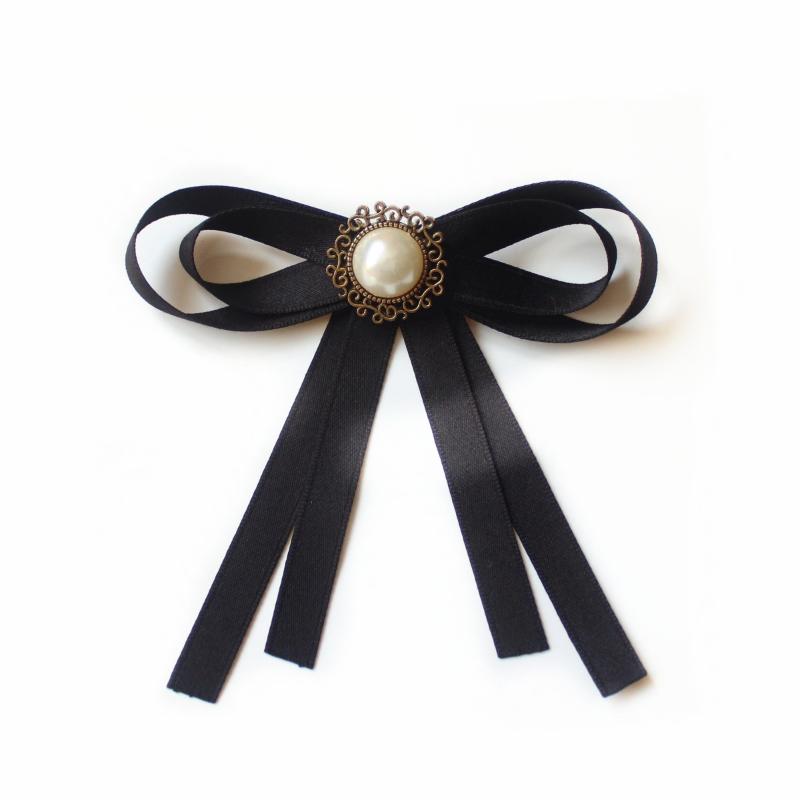 1Pcs British Korean College Style Handmade Ribbon Black Bowtie Pins Bow Tie For Women'S Girl Bank White Shirt Collar Flower