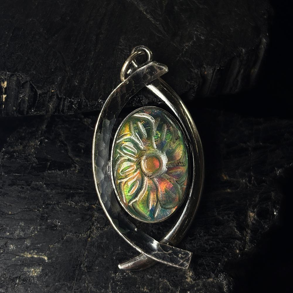 Natural Opal Pendant 41 ct Brazilian Multi-Color Oval Cut 925 Sterling Silver October Birthstone