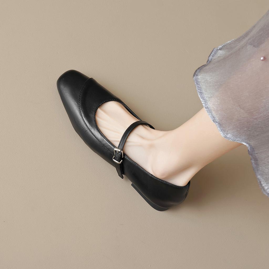 Weiwei girl 821-2 Französische Mary Jane Schuhe Damen Flachboden Flachmaul Einzelne Schuhe mit Retro Weichsohlen Pendlerschuhe