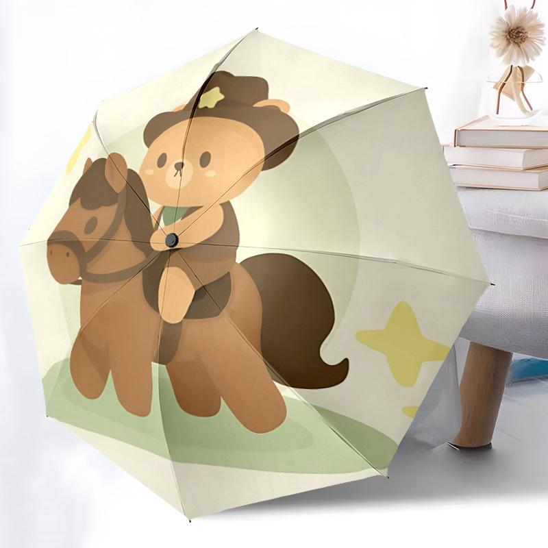 1pc Cowboy Horse Adventure Auto Open/close, 8-Rib Iron Frame, Compact Folding Cute Umbrella All-Season Portable Umbrella for Travel 025