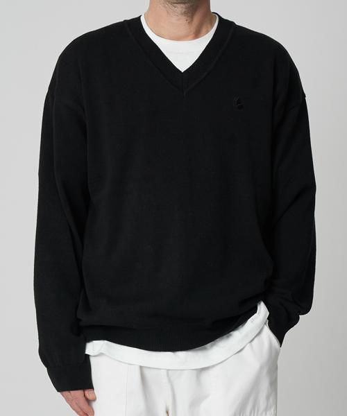 TAKEASY Soft Cotton V-Neck Loose Knit (Black)