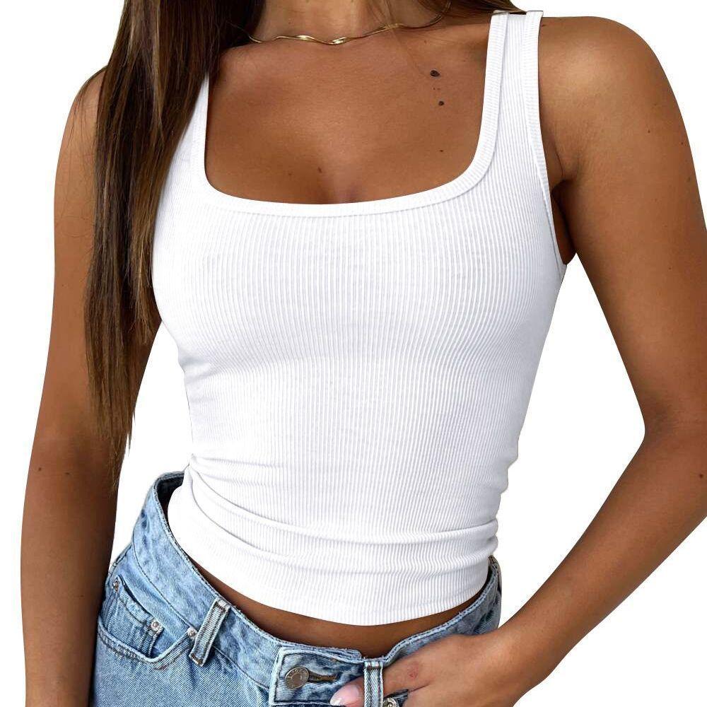 Women s 2026 new model, European and American sexy slim-fit solid color Spice Girl summer threaded vest S белый
