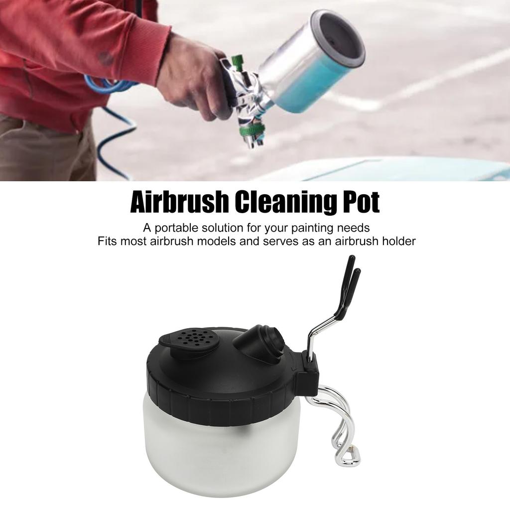 Airbrush Cleaning Pot with Holder Multifunctional Airbrush Wash Cleaner Tools for Car DIY Painting Spray Brush Cleaning