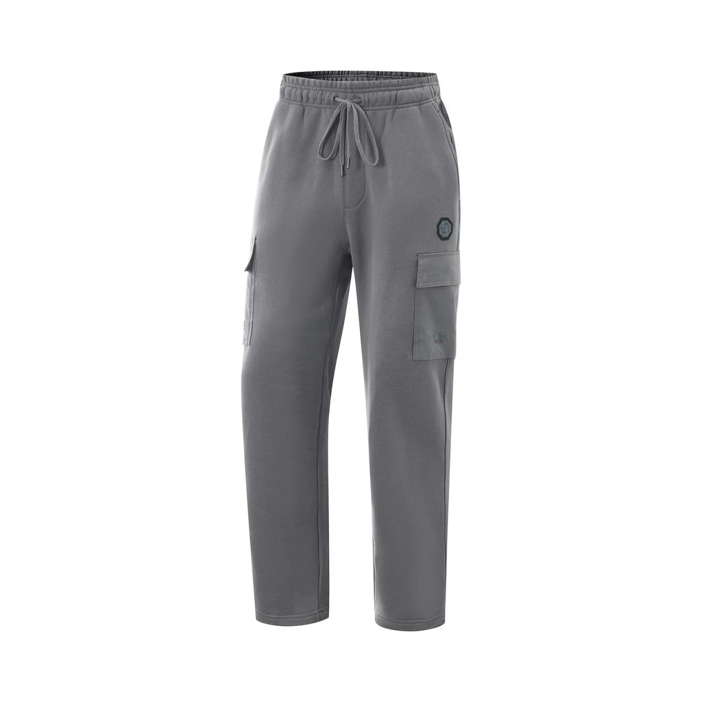 Li-Ning Anti-Five Series Simple Versatile Sports Straight-Leg Mid-Waist Drawstring Casual Pants Men bottoms Smoke-Gray AKLV713-2