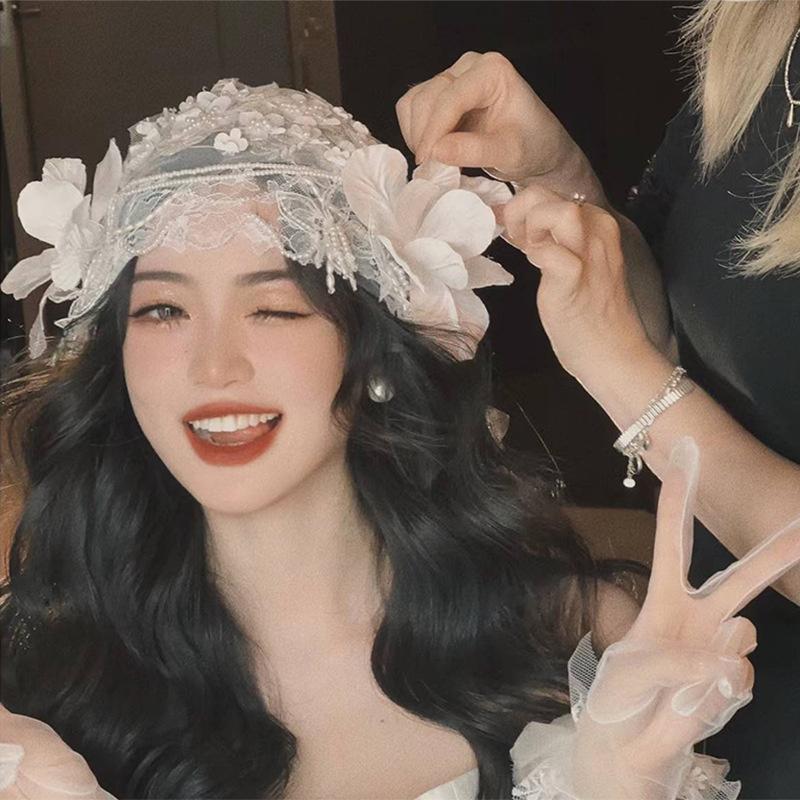 Original retro fairy beautiful bride lace hair accessories, new elegant Republic style cinema photo shoot wedding dress accessor