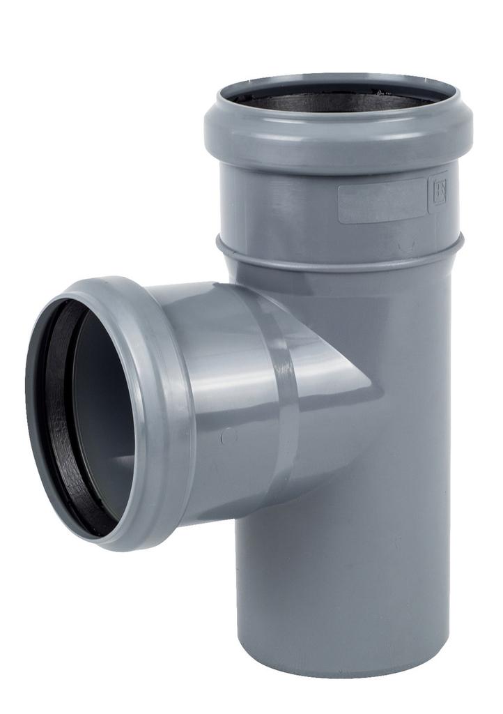 PP-HT 75x75/90 sanitary tee, for internal sewage, ash color
