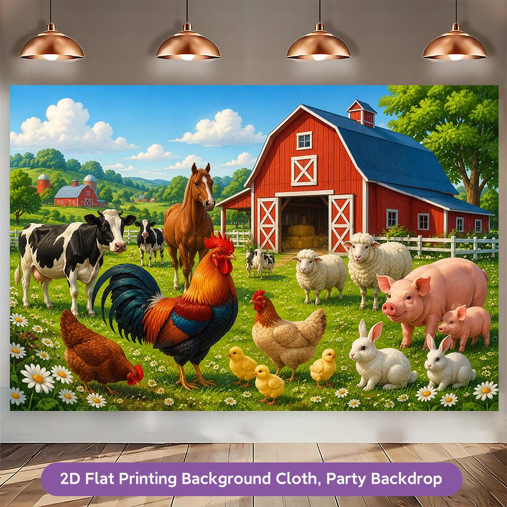 2D Flat Backdrop1pc Farm Animals Polyester Banner Decor For Living Room Bedroom Office Birthday Anniversary Decor Party Backdrop Easy to