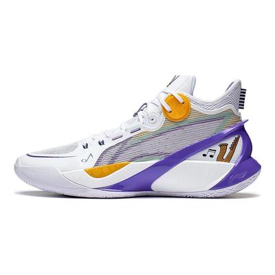 Li Ning Sonic 10 Ultra Strapazierfähige Atmungsaktive Mid-Top Basketballschuhe Herren Basketballschuhe Weiß Lila ABAS145-4