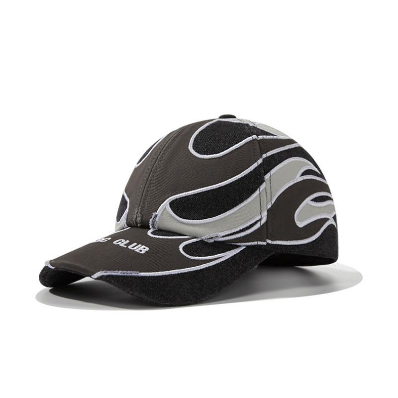 Street Trendy Brand Big Head Circumference Baseball Cap Contrasting Color Flame Splicing Washed Embroidery Hip Hop Sunshade Cap