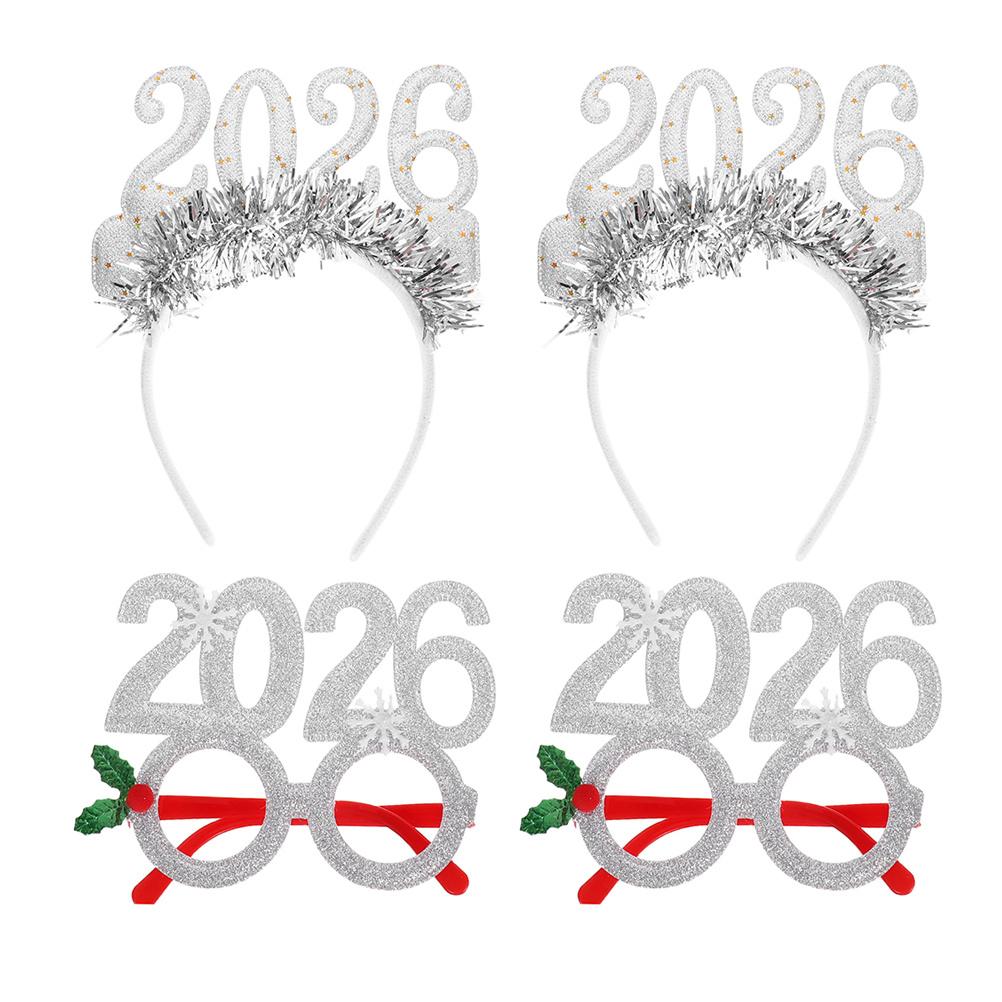 4Pcs New Year Headbands Holiday Party Supplies Festive Number Design Comfortable Fit Christmas Celebration Headwear