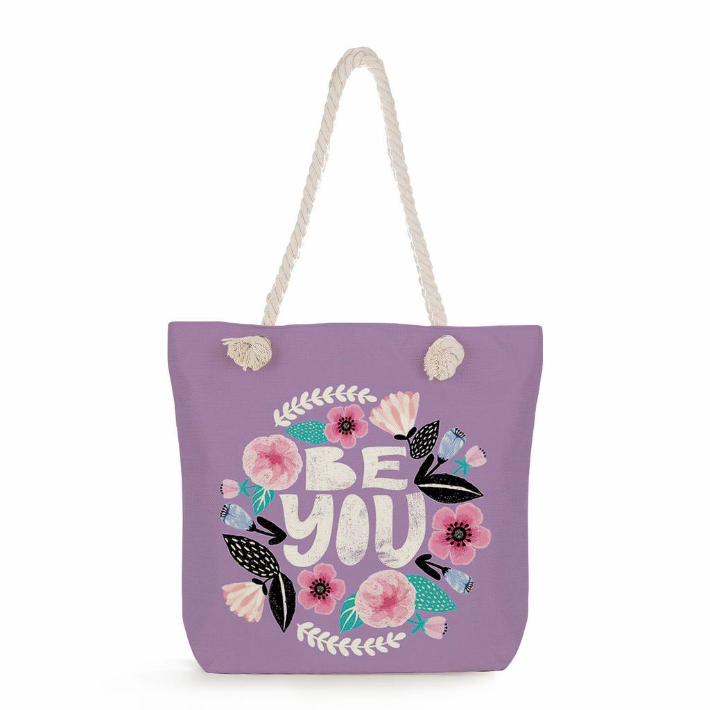 Multifunctional Trendy Letters Printed Thick Rope Shoulder Beach Bag Casual large capacity handbag 7593