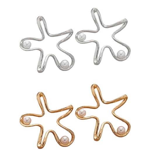 Starfish Ear Studs with Faux Pearls Elegant Stud Earrings Coastal Beach Starfish Earrings for Daily Wear Parties Dates Vacation