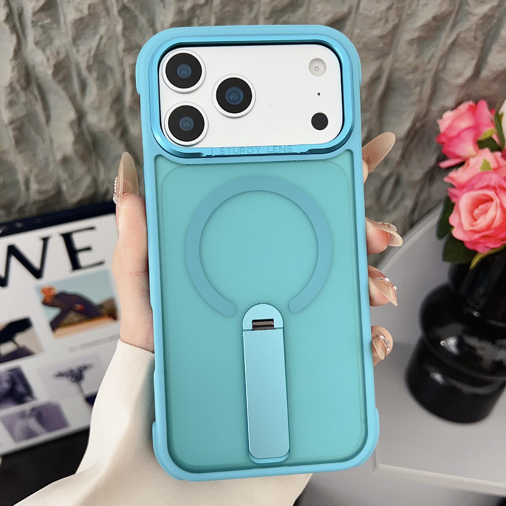 

Magnetic Skin-Feel Stand Case for iPhone 17 Pro Max: Drop-Proof Protection iPhone 16 Pro озеро синий
