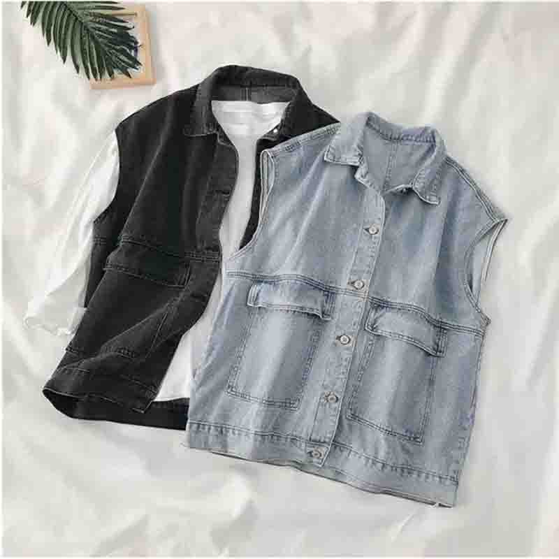 Denim Vest Coat Women's Spring and Autumn Loose Korean Style Waistcoat Outer Wear Vest Top Sleeveless Coat Casual Jacket