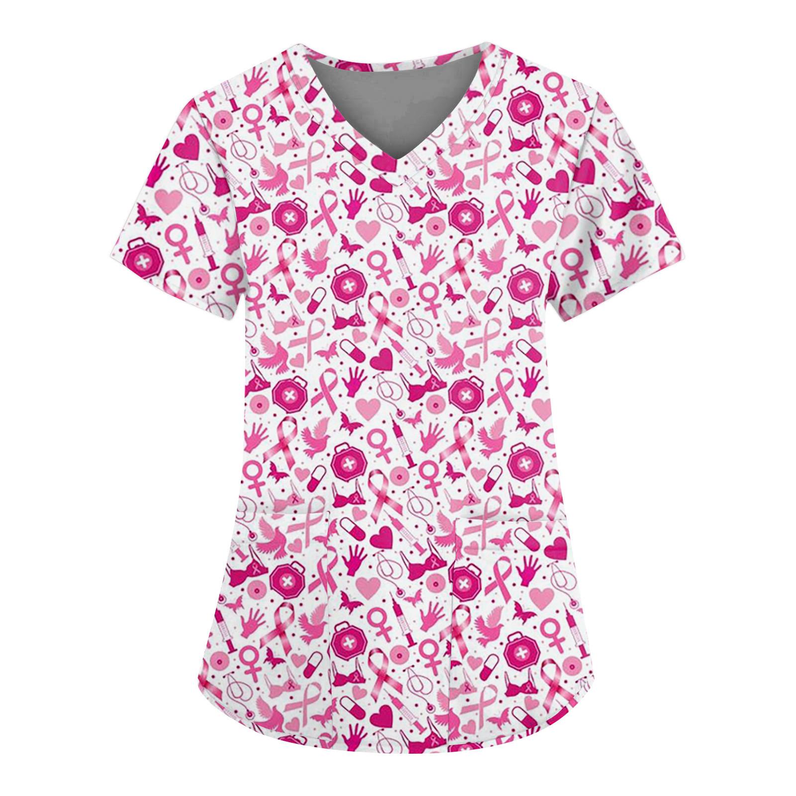 

Женские топы с короткими рукавами и v-образным вырезом с цветочным принтом, рабочая униформа, карманная блузка L