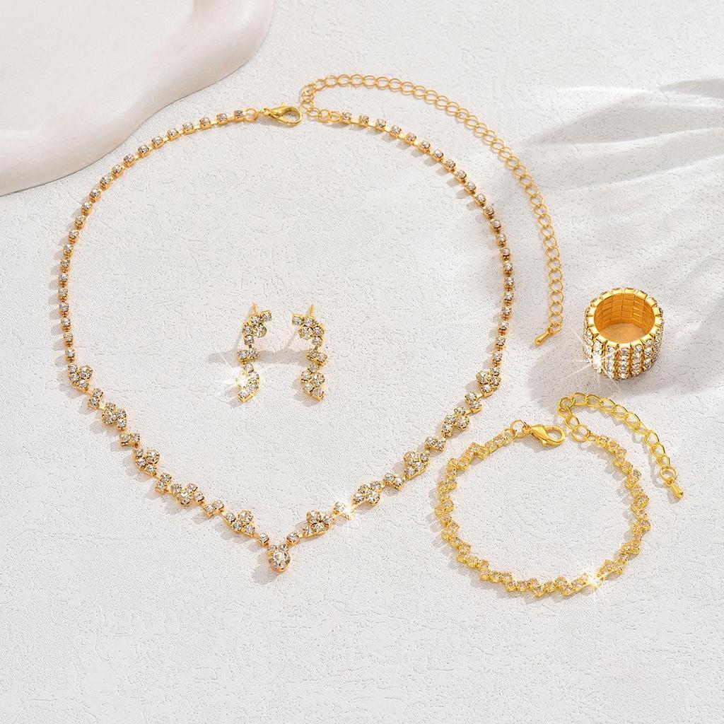Versatile Rhinestone Jewelry Set: Necklace, Bracelet, Earrings & Ring