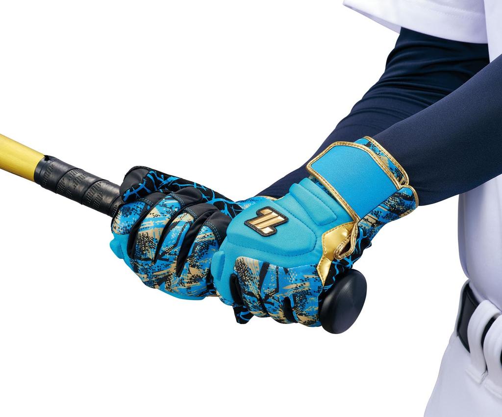 ZETT Baseball Batting GRAPHIC GRIP General Light Blue X Gold Size L Gloves, GLOVE, Ambidextrous, Use, (2282), (BG18523B)