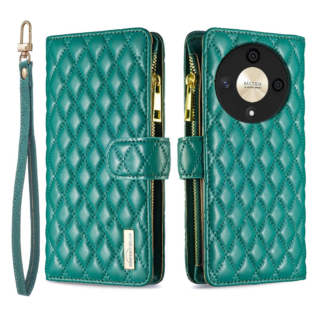 BINFEN COLOR BF Style-15 For Honor X9b 5G/Magic6 Lite 5G Phone Case Zipper Pocket Wallet Flip Cover