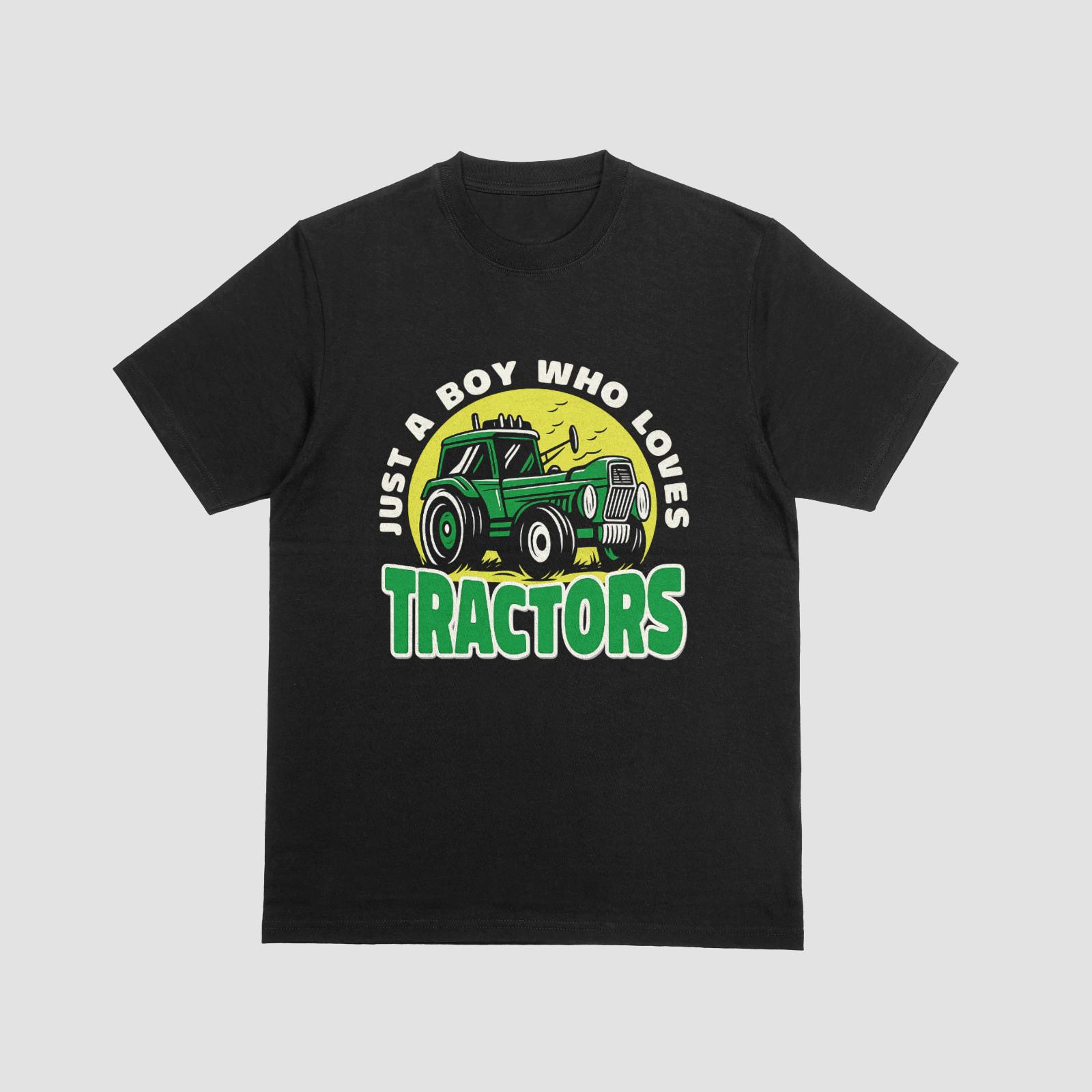 Just a Boy Who Loves Tractors T-Shirt | Funny Farm Tractor Lover Graphic Tee S