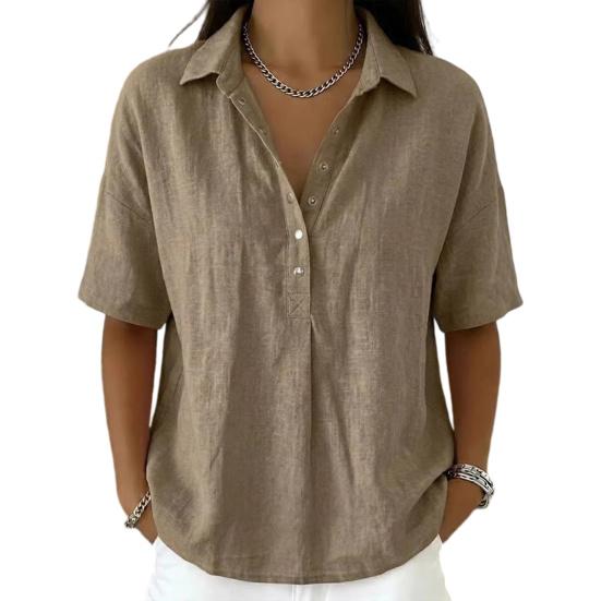 

Women Shirt Lapel Buttons Half Placket Short Sleeves Casual Blouse Pure Color Loose Fit Shirt Tops Parties Casual Wear XXL
