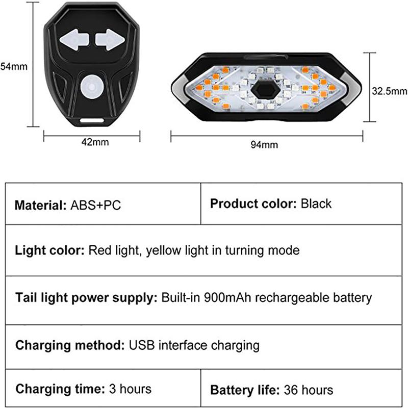 Bike Light Turn Signals Remote Control Bicycle Direction Indicator Taillight