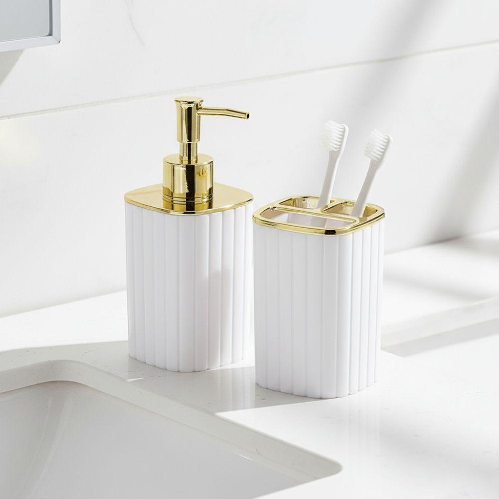 2 Pièces Distributeur de Savon & Porte-Brosse à Dents Fournitures de Salle de Bain Style Bohème Décor de Salle de Bain Salle de Bain Spa