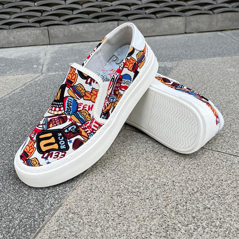 Summer New Men's Graffiti Printing Pattern Canvas Shoes Breathable Casual Slip On Walking Sneakers Footwear Flats