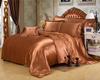 Red Wedding Four-Piece Set: Imitation Mulberry Silk Duvet Cover and Bed Sheet in Solid Color, Double Size, Faux Tencel Tribute Satin.
