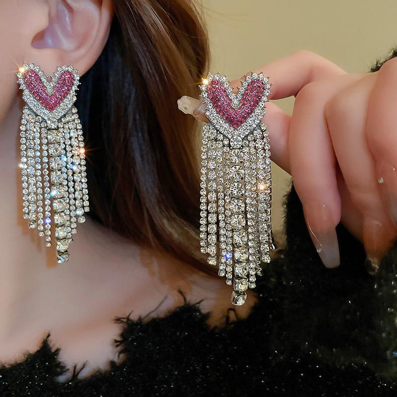 European and American Luxury Irregular Silver Needle Earrings with Rhinestone Inlay
