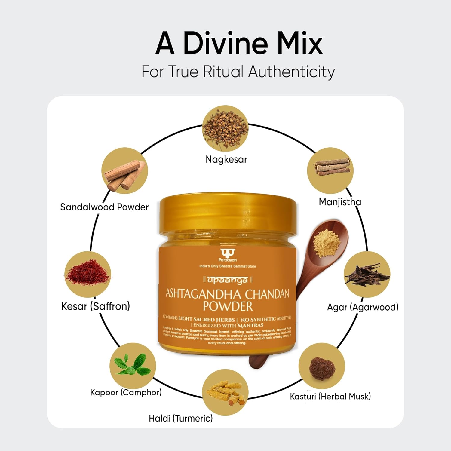 

Pure Ashtagandha Chandan Powder | Original Yellow Chandan Tilak for Pooja, Shivji & Ayyappa | Pure Chandan Powder for Tilak & Puja 50 GM