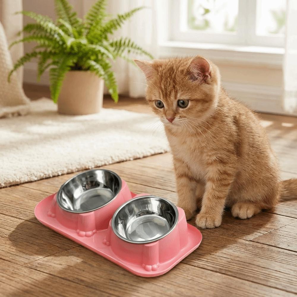 Detachable Stainless Steel Pet Bowl Anti-Overturning Pet Water Dispenser Double Pet Bowl Travel