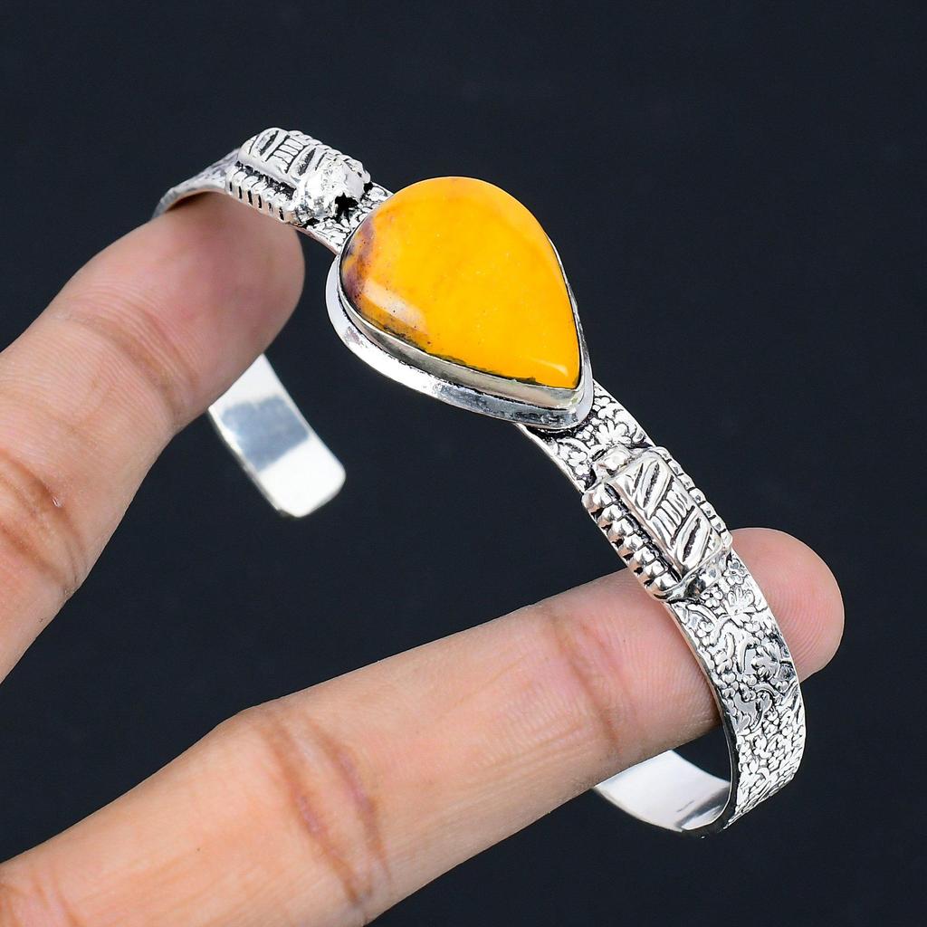 Natural Mookaite Gemstone 925 Sterling Silver Bangle Adjustable For Women