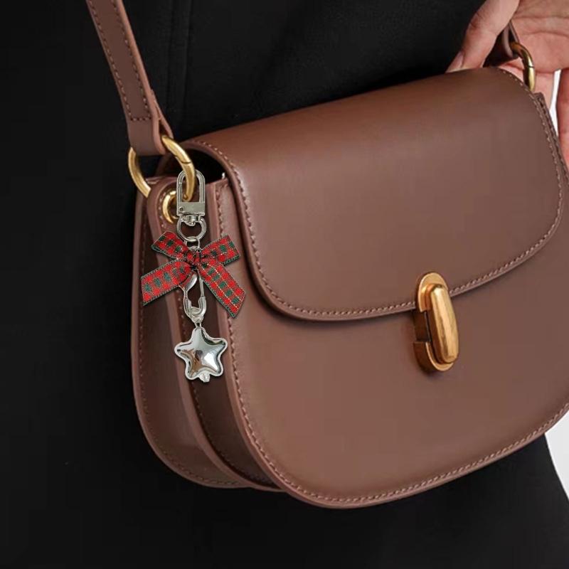 Star Keychain Christmas Flocking Bowknot Charm for Phone Keys Jewelry Accessories