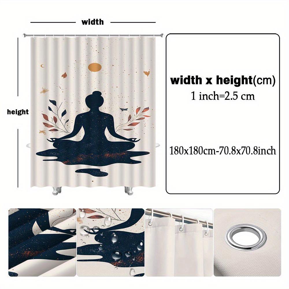 Meditation Silhouette Shower Curtain – Autumn Leaves, Butterflies & Moon,Minimalist Polyester with Hooks