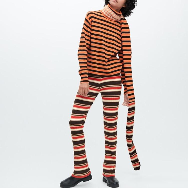UNIQLO Striped Print High Neck Pullover Cashmere Sweater Women sweater 457958-24