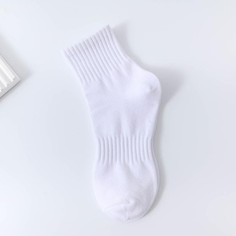 5 Pairs Men's Breathable Cotton Socks Solid Color Black White Business Casual Sports Socks