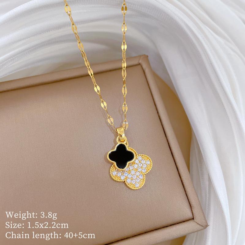 Copper Micro-Inlaid Light Luxury Fashion Personality Temperament Gorgeous Full Diamond Necklace Women'S Versatile Collarbone Chain Titanium Steel