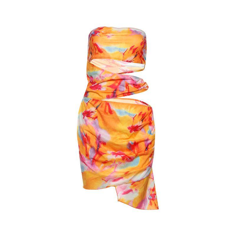 

Fashion Style 2025 Summer New Arrival Women s Clothing Sexy Sexy Contrast Color Slim Fit Backless Hip Bag Hollow-out Tube Top Yellow S