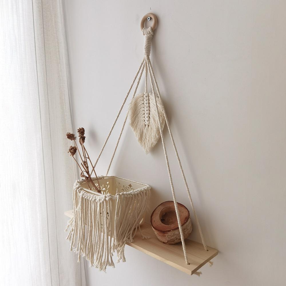 Cross-Border Cotton Rope Tapestry Wall Hanging with Shelf for Green Plants