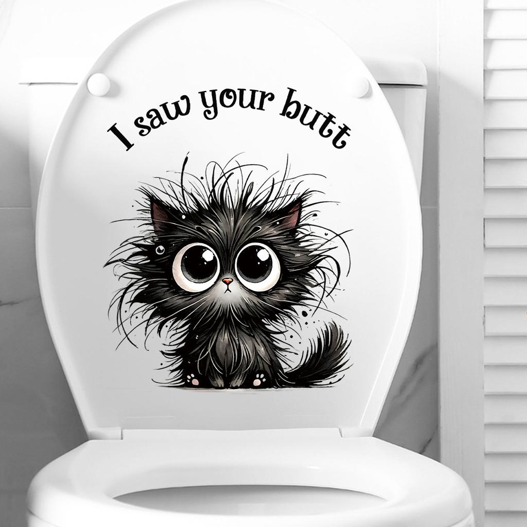 Black Big-eyed Kitten Toilet Cover, Water Tank Decoration Sticker, A Line of Children's Fun Style Home Decoration Stickers