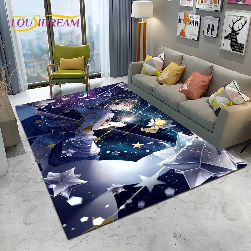 Carino Tappeto Tappetino 3D Captor Anime Cartone Animato Sakura per Casa Soggiorno Camera da Letto Divano Decorazione, Tappeto Area Bambini Antiscivolo Tappetino Pavimento