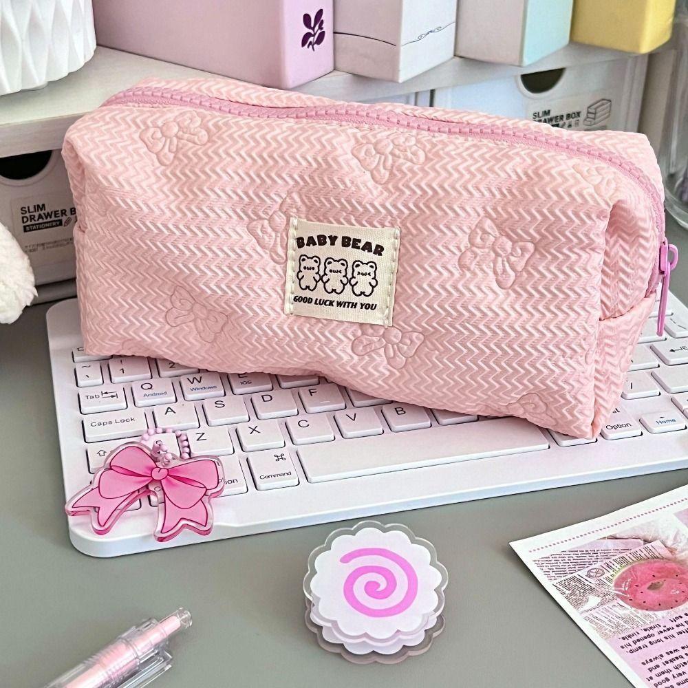 Large Capacity Pen Bag Bowknot Cosmetic Bag Cute Stationery Bag