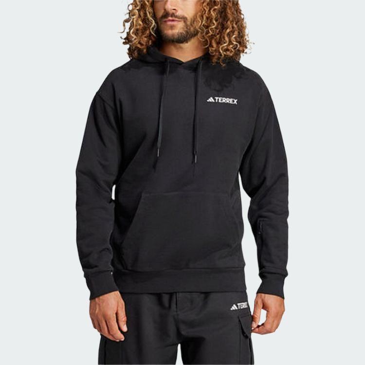 Adidas Simple Letter Pattern Hooded Long Sleeve Sweatshirt Men sweatshirt Black IZ0368