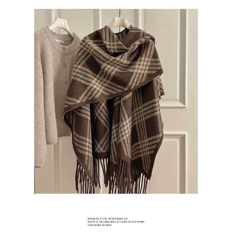 Vintage British Style Fringe Scarf For Women Winter Warm Shawl