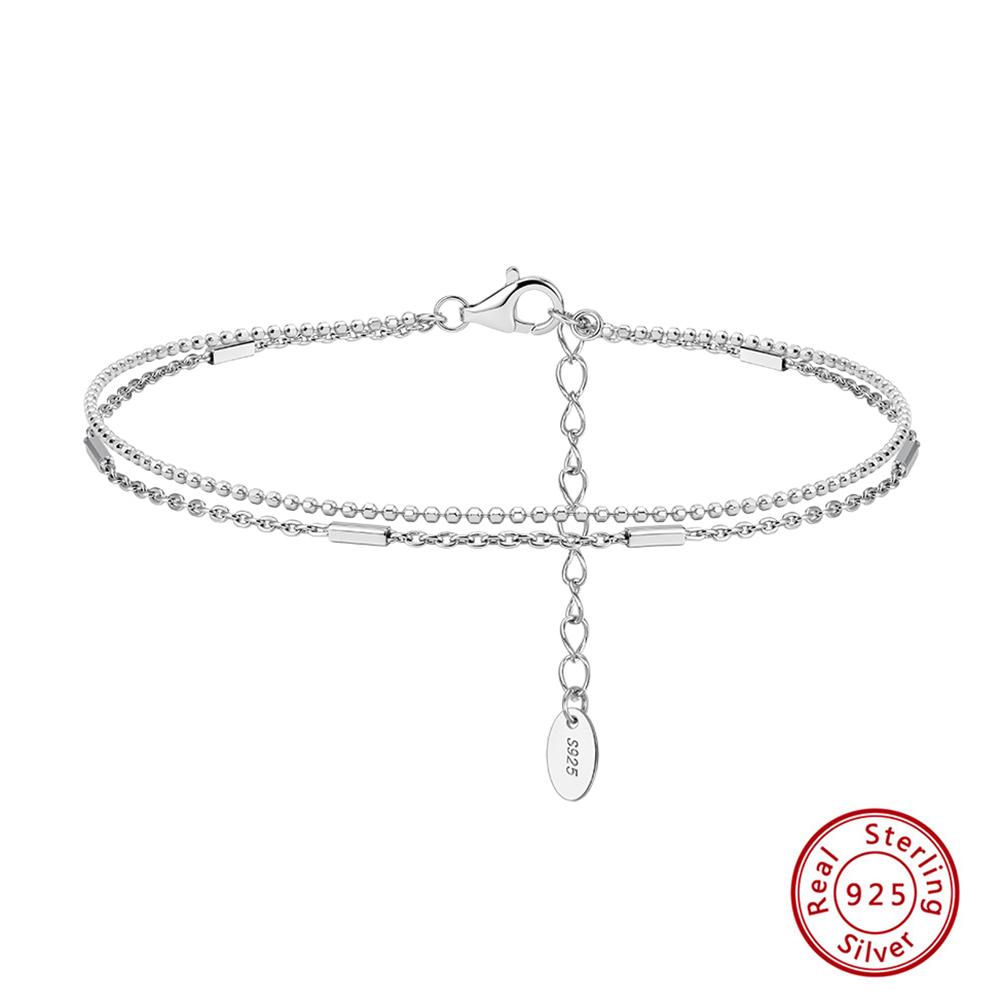 

EFFIE QUEEN 925 Sterling Silver Women Layered Chain Bracelet 1MM Ball Beads Link Stackable 2 Layers Bracelet Gift Jewelry SB219