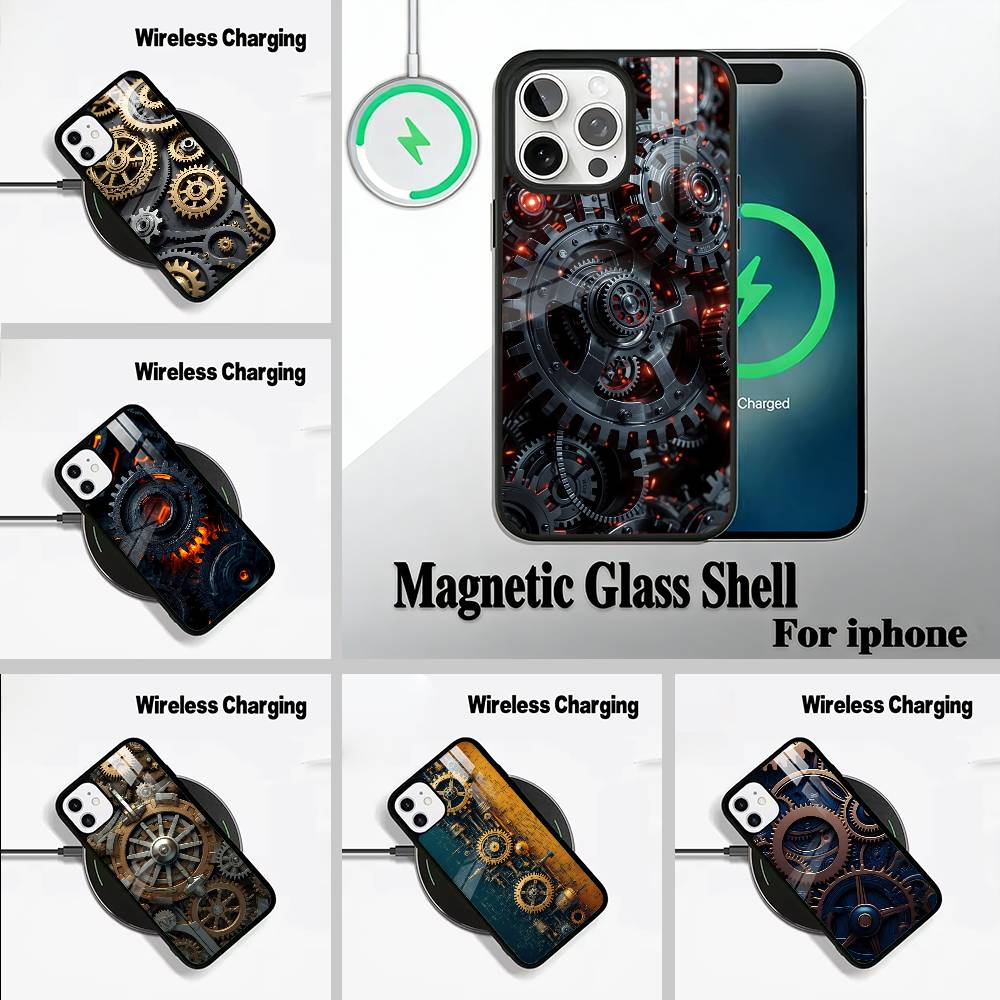 Mechanical Gear Wireless charging phone case compatible with iPhone 17/16/15/14/13/12/11