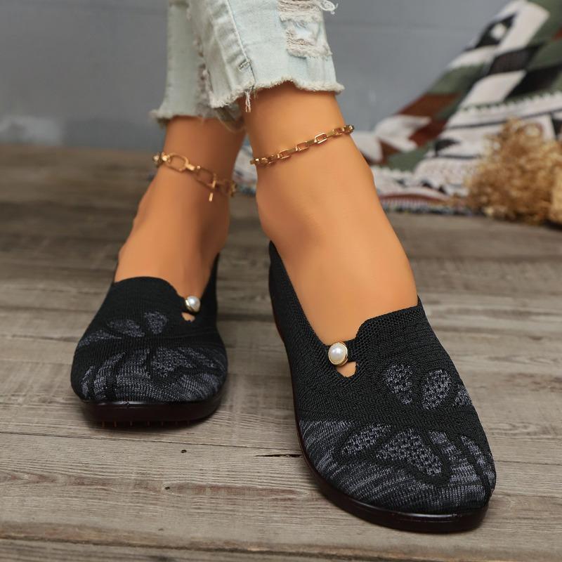 Fashion 2024 Women's Flat Shoes Square Toe Mesh Loafers Shallow Mouth Women's Flat Shoes Soft Sole Knitted Flat Shoes Casual Slip-ons